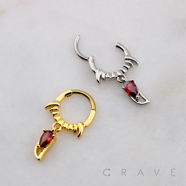 VAMPIRE FANG CZ SEPTUM HINGED SEGMENT HOOP RING 316L SURGICAL STEEL 